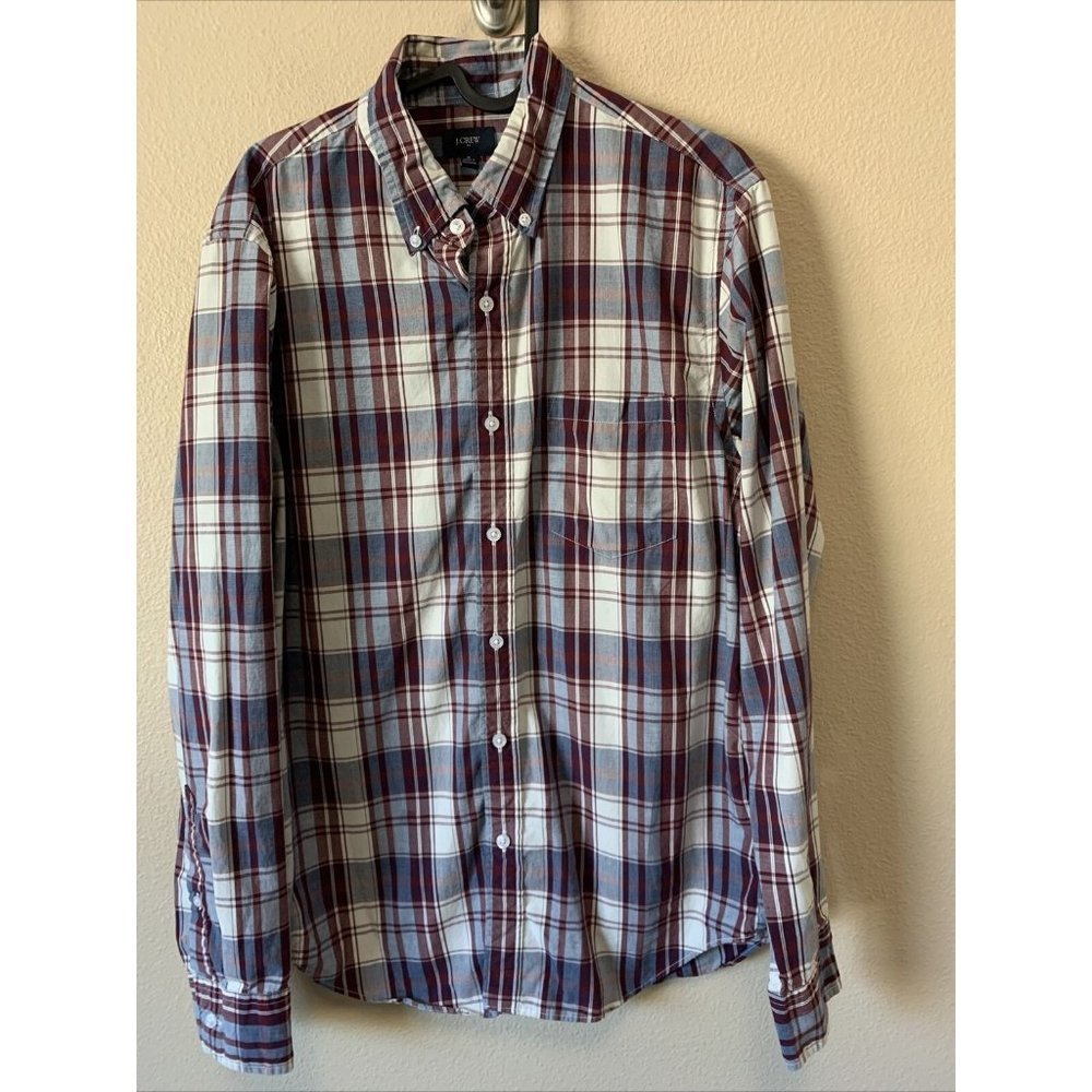 J.Crew Factory Slim Cotton Shirt Men Burgundy - Picture 1 of 7